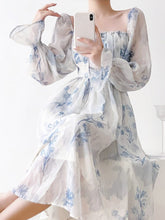 Summer French Elegant Floral Midi Dress Party Chiffon Vintage Fashion Dress Beach Long Sleeve Casual Dress Office Lady Chic